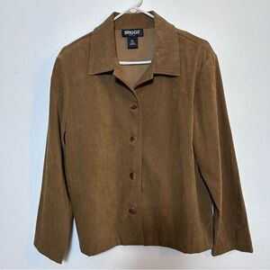 Briggs Faux Suede Brown Tan Blazer Jacket Lightweight Petite Large